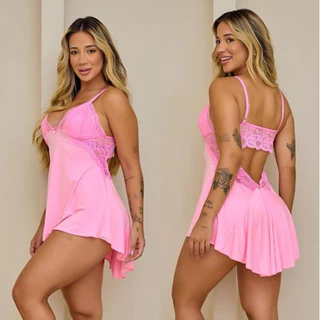 Camisola curta (rosa) com detalhes em renda